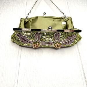 Beaded Evening Clutch Purse Womens Green Purple Floral Handbag Chain Strap
